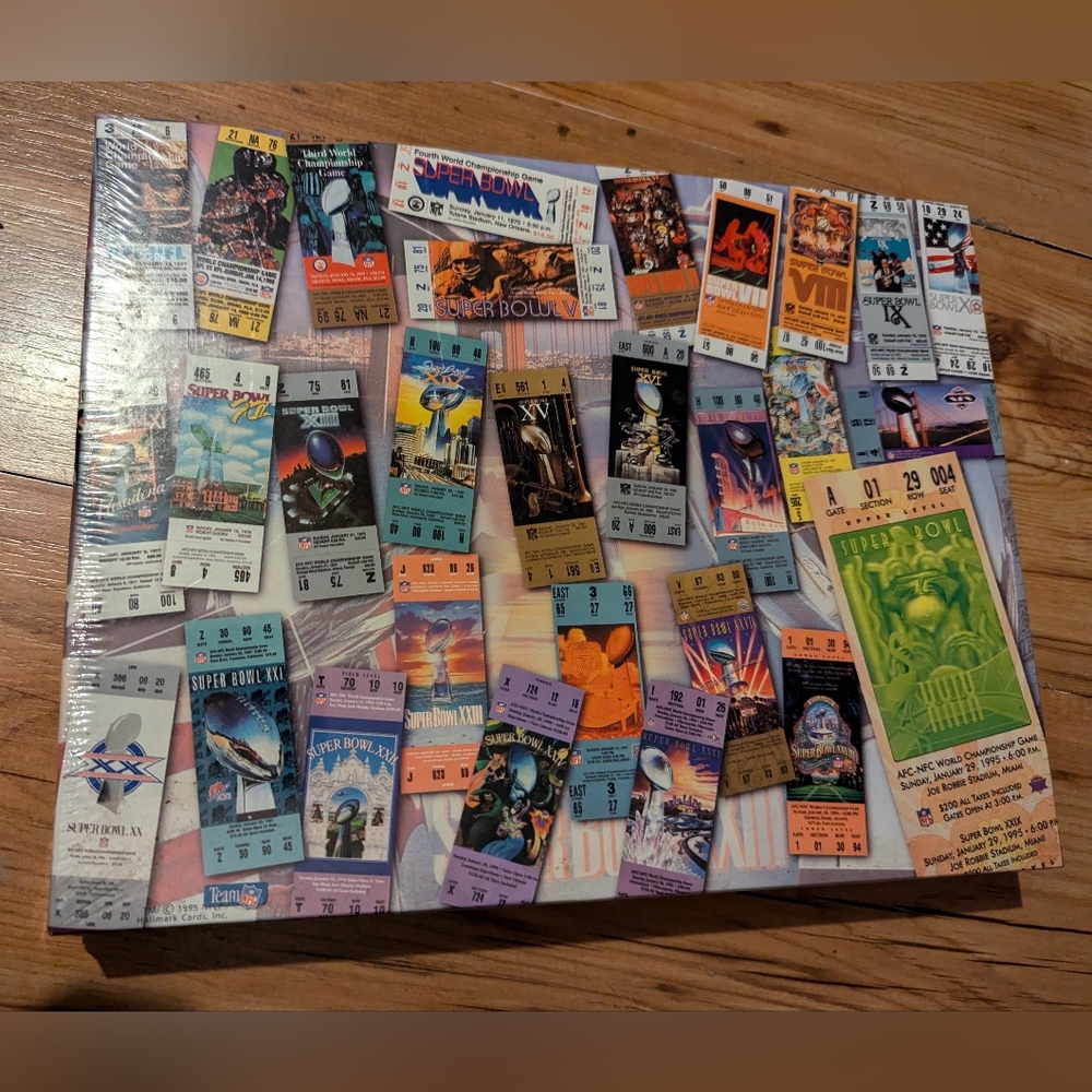 1995 Springbok 500 piece Jigsaw Puzzle “Super Bowl” Ticket Collage